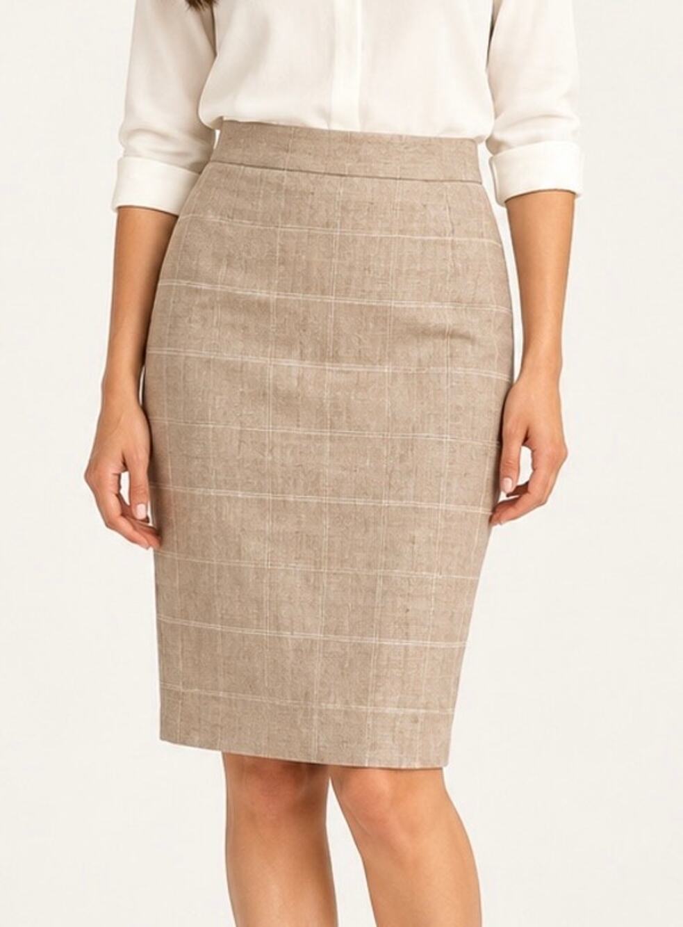 Ann Taylor Beige Windowpane Plaid Pencil Skirt Size 2